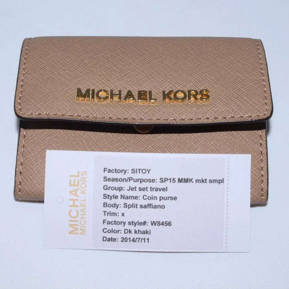 MICHAEL KORS Jet Set Travel Card Case Wallet MK Brown Leather NWT